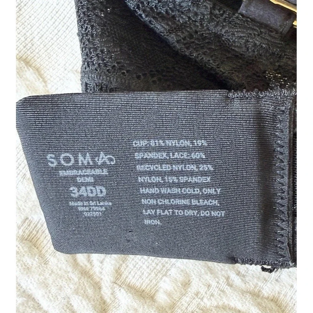 Soma Embraceable Demi Bra 34DD Black Underwire T-Shirt Lace‎ Smooth